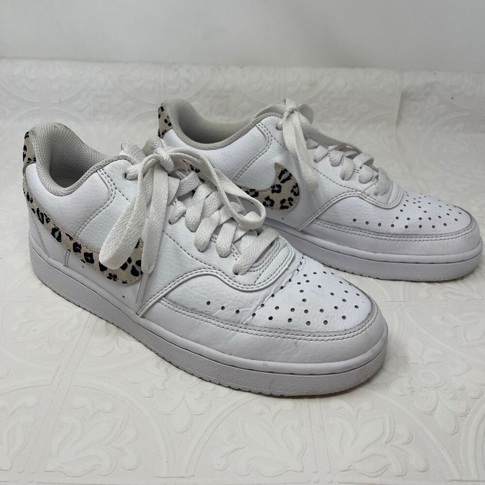 Nike Court Vision Low 'Leopard Swoosh' women's sneakers in white Sz 6.5